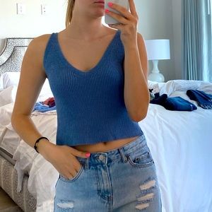 Blue V-neck Crop Top